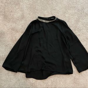 Black Zara blouses with pearls on collar